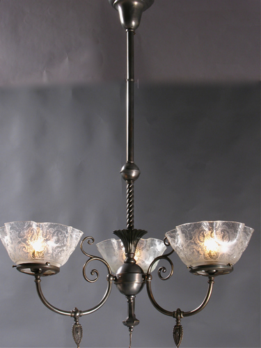 3-Light Gas Chandelier with Elongated Medallion Gas Keys